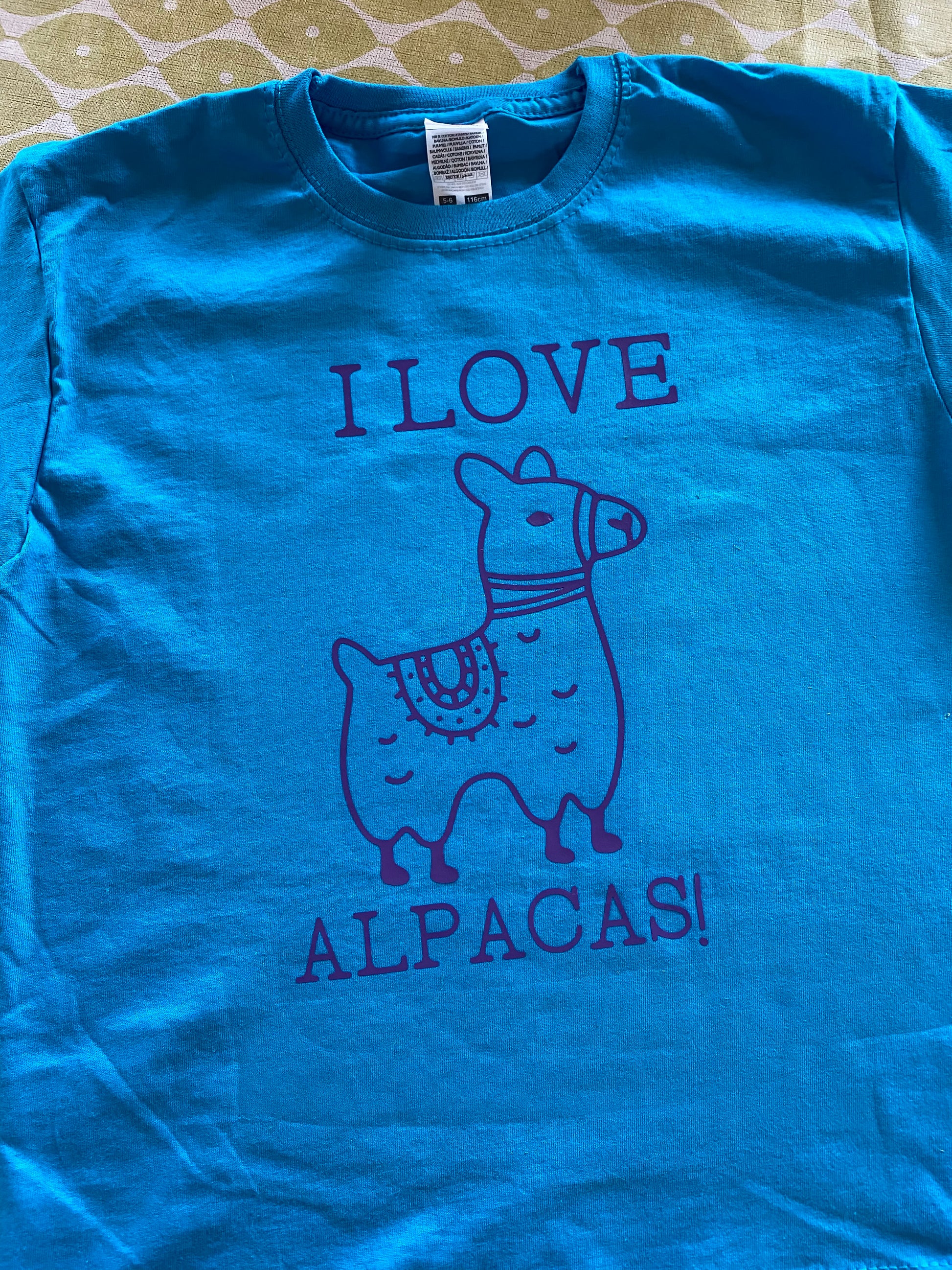 I Love Alpacas Printed Unisex T-Shirt - Children's and adult sizes