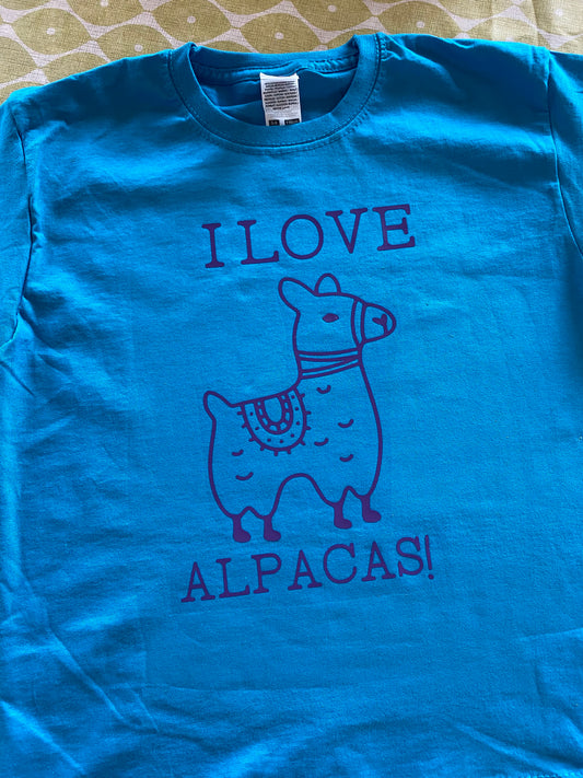 I Love Alpacas Printed Unisex T-Shirt - Children's and adult sizes