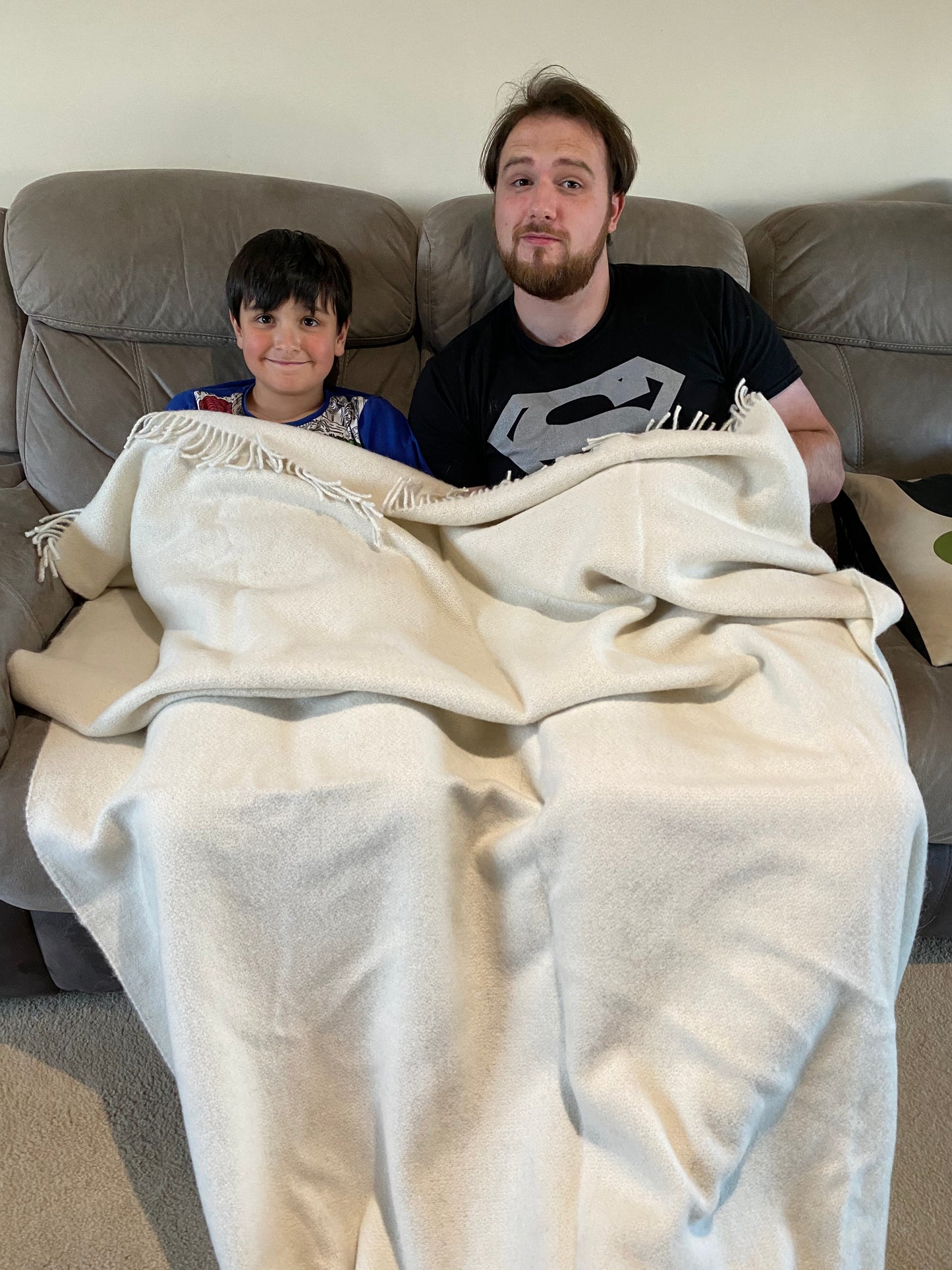 Alpaca Yarn Cream Large Fringe Blanket