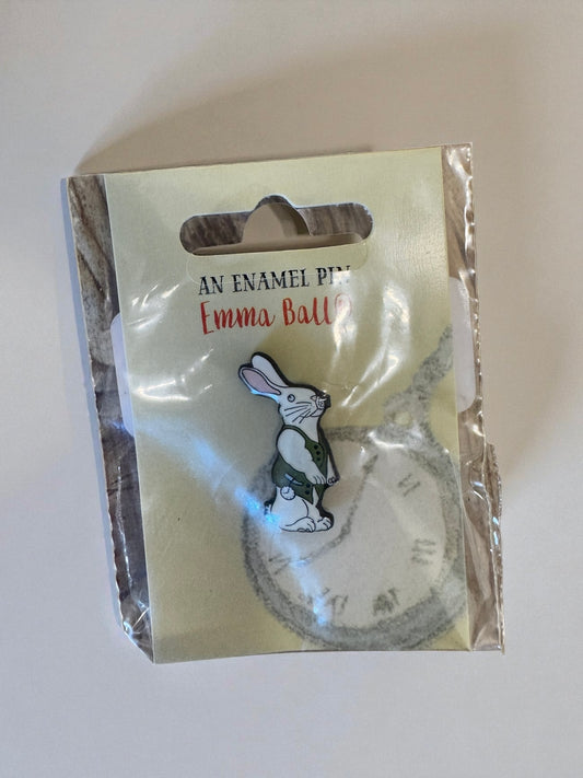 White rabbit pin badge