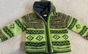 Alpaca Yarn Peruvian Fully Lined Child's Green Cardigan 2-3 Years