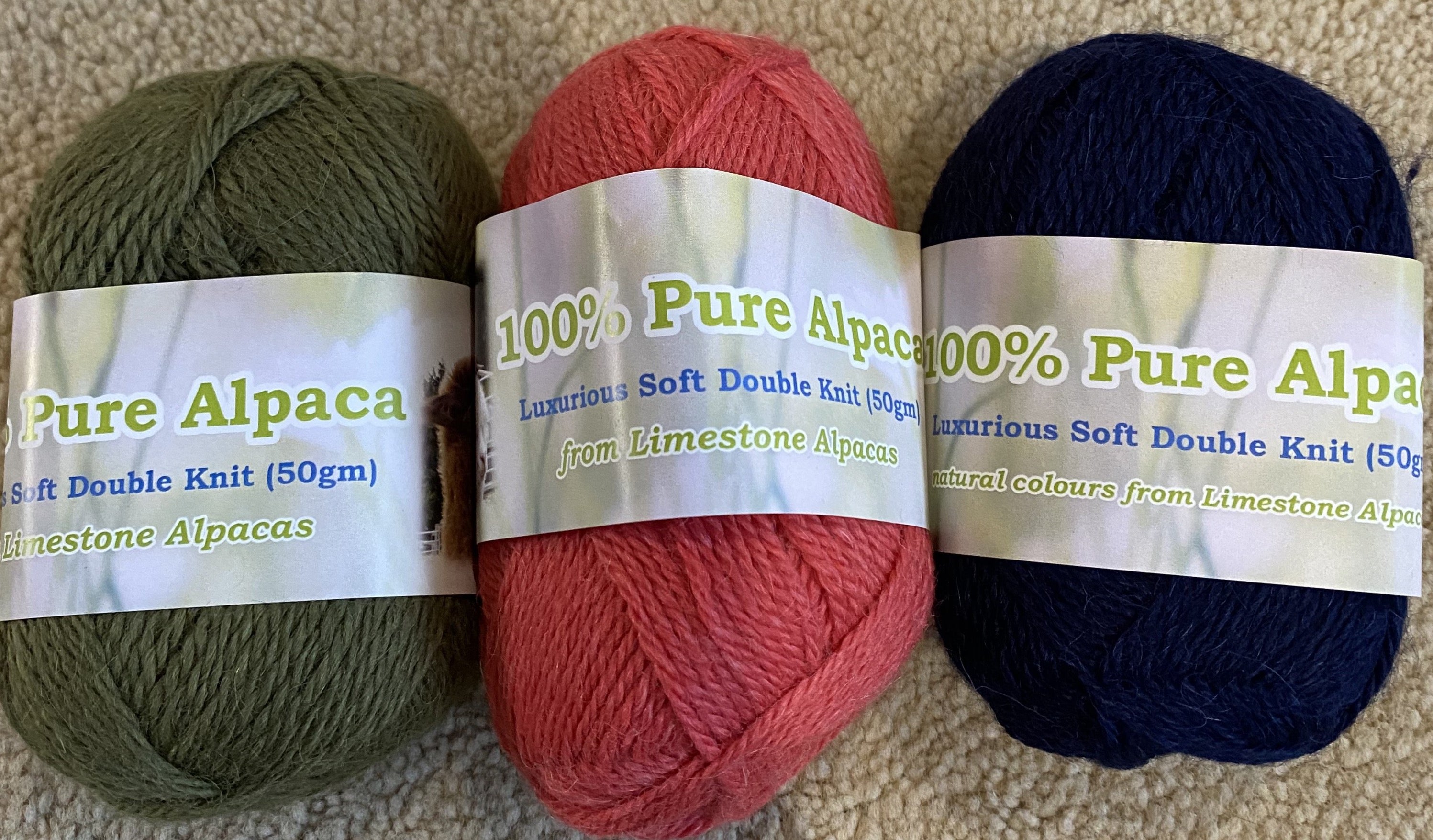 Pure Alpaca 50gm Balls of Yarn - Coloured for crocheting or knitting 50gm Soft Double Knit