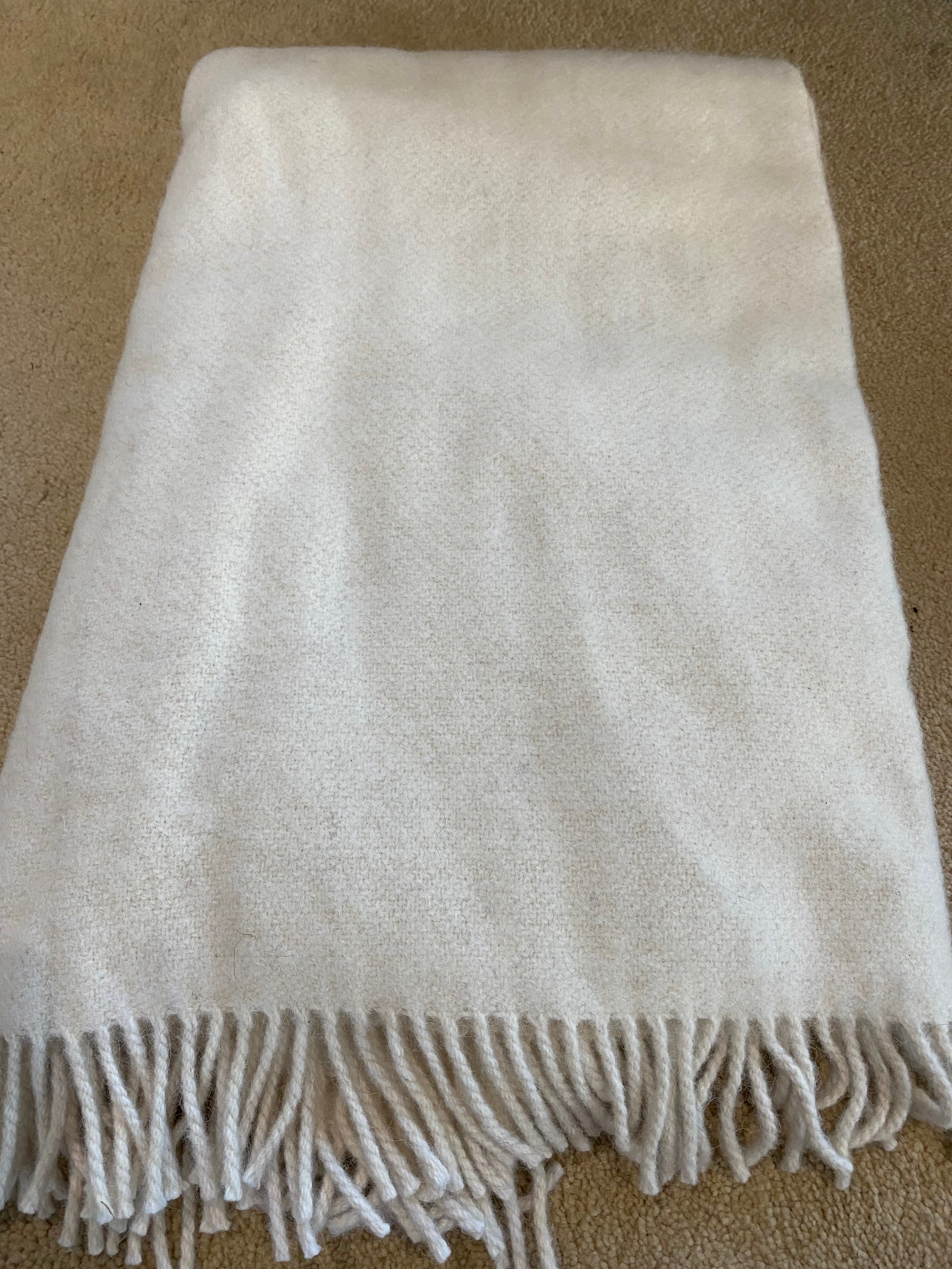 Alpaca Yarn Cream Large Fringe Throw Blanket