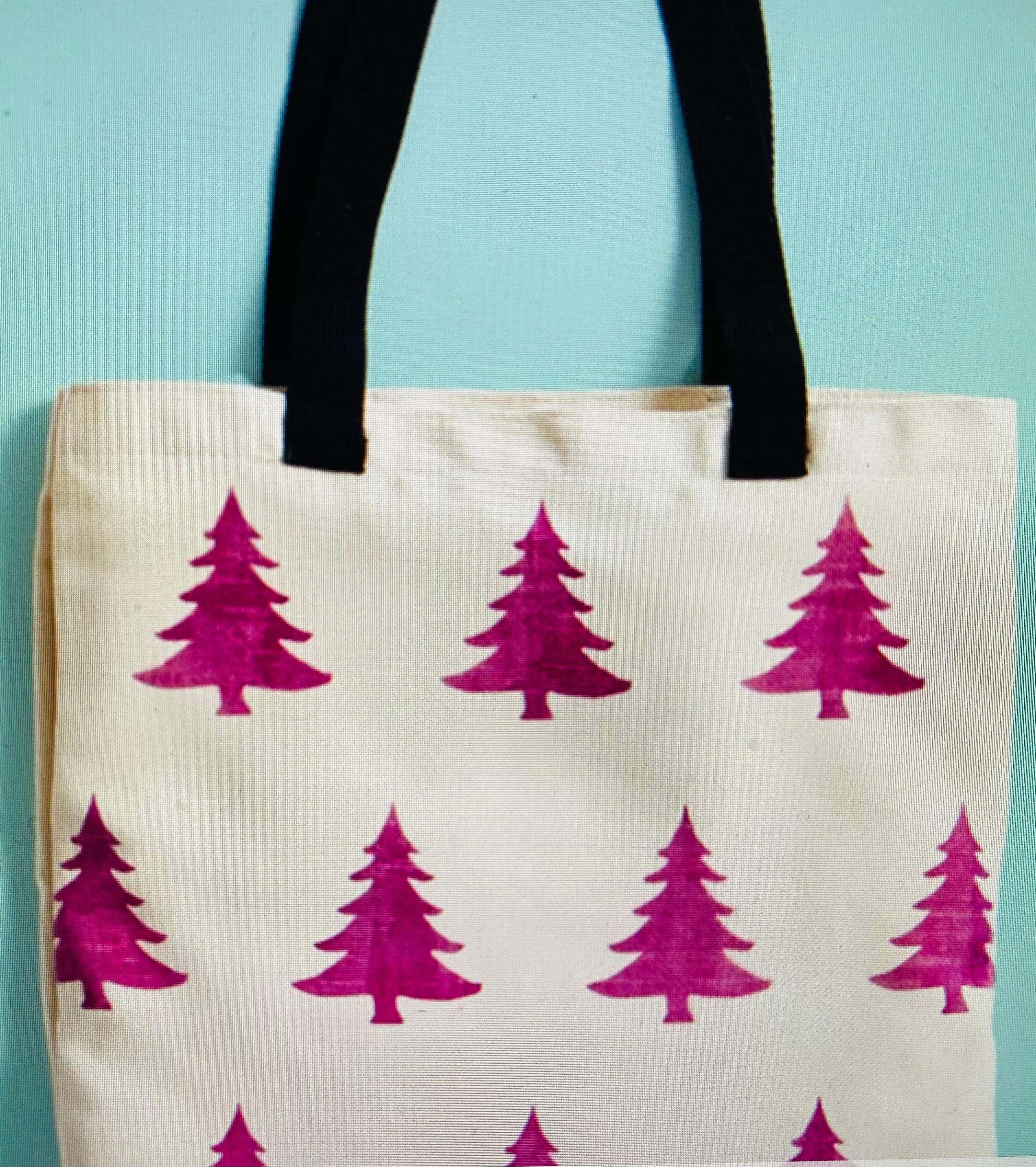 Blue or Red Christmas Tree Shopping Tote Bag